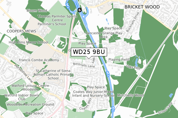 WD25 9BU map - small scale - OS Open Zoomstack (Ordnance Survey)
