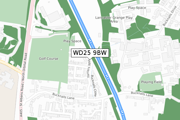 WD25 9BW map - large scale - OS Open Zoomstack (Ordnance Survey)