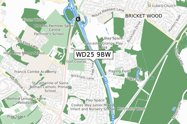 WD25 9BW map - small scale - OS Open Zoomstack (Ordnance Survey)