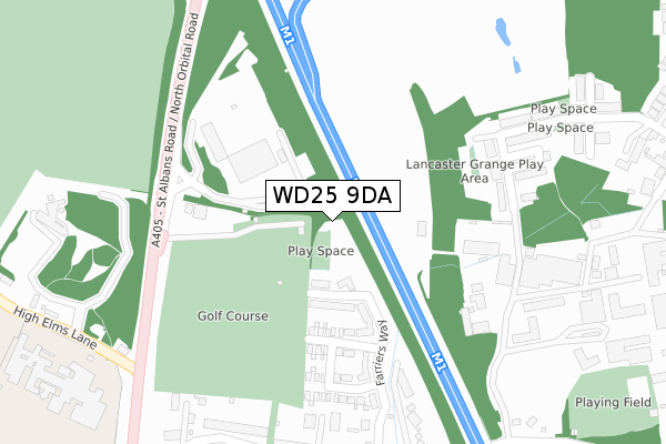 WD25 9DA map - large scale - OS Open Zoomstack (Ordnance Survey)