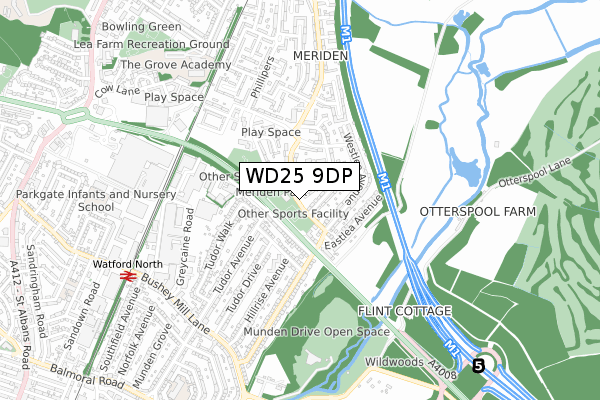 WD25 9DP map - small scale - OS Open Zoomstack (Ordnance Survey)