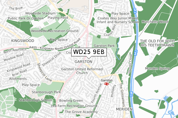 WD25 9EB map - small scale - OS Open Zoomstack (Ordnance Survey)