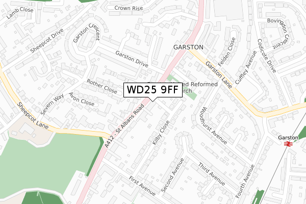 WD25 9FF map - large scale - OS Open Zoomstack (Ordnance Survey)