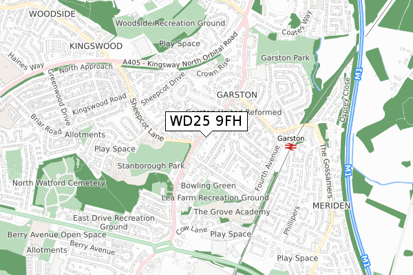 WD25 9FH map - small scale - OS Open Zoomstack (Ordnance Survey)