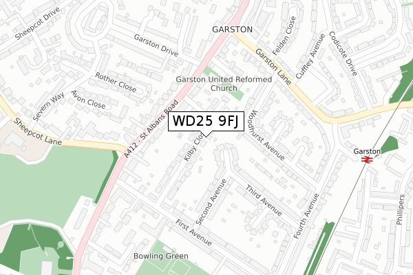 WD25 9FJ map - large scale - OS Open Zoomstack (Ordnance Survey)