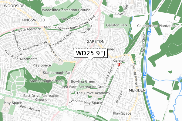 WD25 9FJ map - small scale - OS Open Zoomstack (Ordnance Survey)