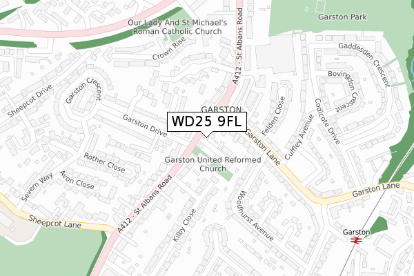 WD25 9FL map - large scale - OS Open Zoomstack (Ordnance Survey)