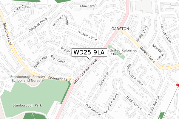 WD25 9LA map - large scale - OS Open Zoomstack (Ordnance Survey)