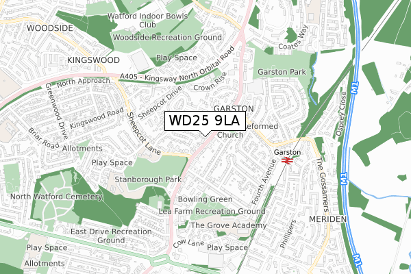 WD25 9LA map - small scale - OS Open Zoomstack (Ordnance Survey)