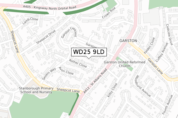 WD25 9LD map - large scale - OS Open Zoomstack (Ordnance Survey)