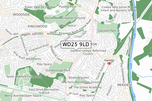 WD25 9LD map - small scale - OS Open Zoomstack (Ordnance Survey)