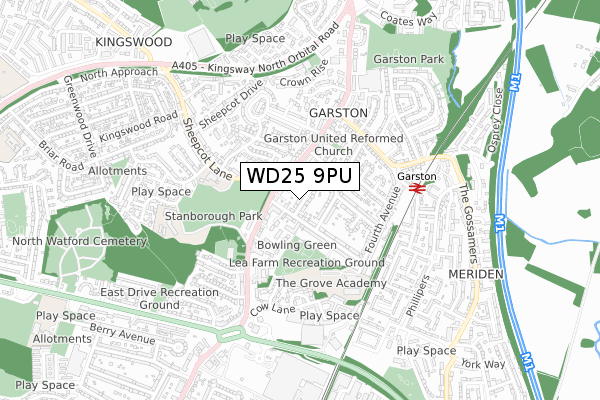 WD25 9PU map - small scale - OS Open Zoomstack (Ordnance Survey)