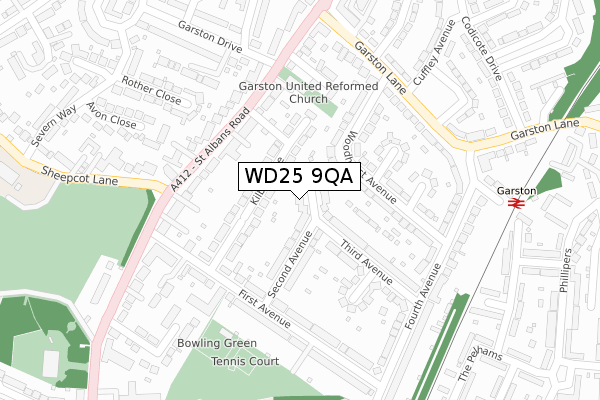 WD25 9QA map - large scale - OS Open Zoomstack (Ordnance Survey)