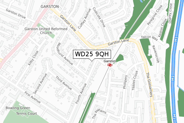 WD25 9QH map - large scale - OS Open Zoomstack (Ordnance Survey)