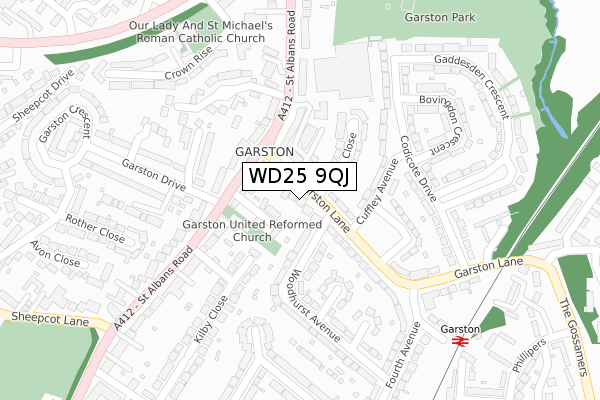 WD25 9QJ map - large scale - OS Open Zoomstack (Ordnance Survey)