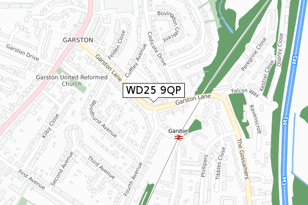 WD25 9QP map - large scale - OS Open Zoomstack (Ordnance Survey)