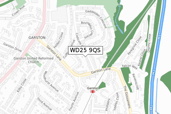WD25 9QS map - large scale - OS Open Zoomstack (Ordnance Survey)