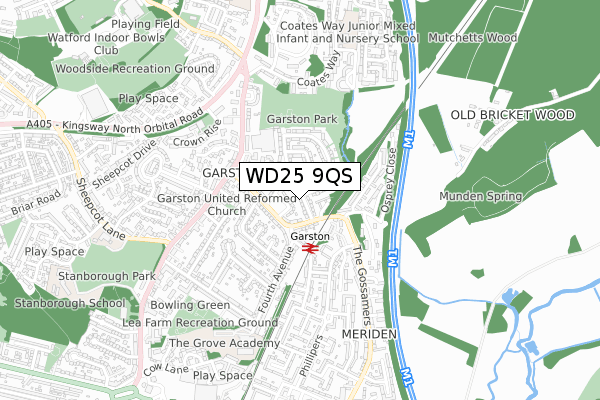 WD25 9QS map - small scale - OS Open Zoomstack (Ordnance Survey)