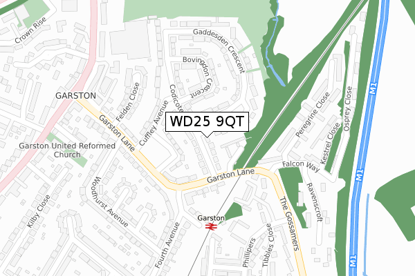 WD25 9QT map - large scale - OS Open Zoomstack (Ordnance Survey)