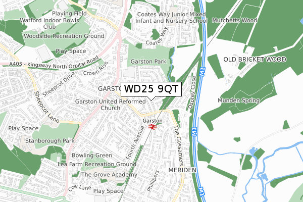 WD25 9QT map - small scale - OS Open Zoomstack (Ordnance Survey)