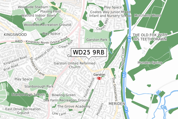 WD25 9RB map - small scale - OS Open Zoomstack (Ordnance Survey)