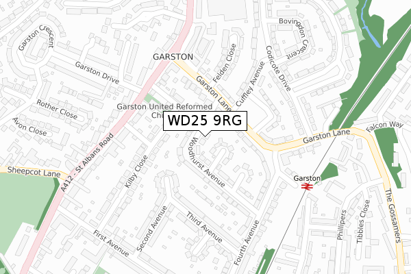 WD25 9RG map - large scale - OS Open Zoomstack (Ordnance Survey)
