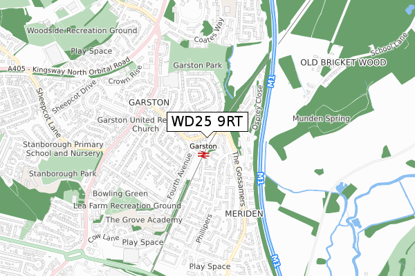 WD25 9RT map - small scale - OS Open Zoomstack (Ordnance Survey)
