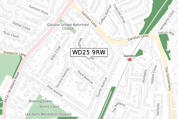 WD25 9RW map - large scale - OS Open Zoomstack (Ordnance Survey)