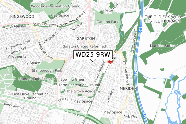 WD25 9RW map - small scale - OS Open Zoomstack (Ordnance Survey)