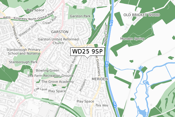 WD25 9SP map - small scale - OS Open Zoomstack (Ordnance Survey)