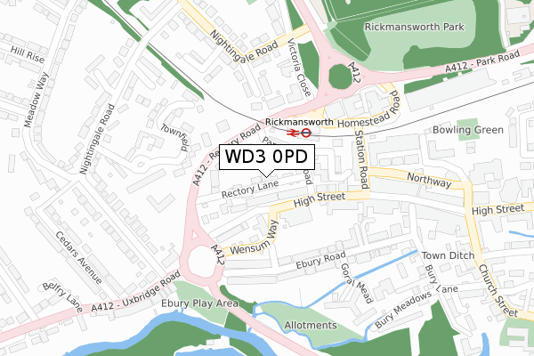 WD3 0PD map - large scale - OS Open Zoomstack (Ordnance Survey)