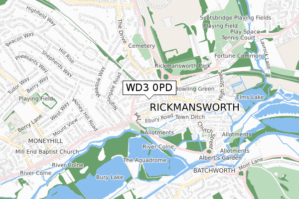 WD3 0PD map - small scale - OS Open Zoomstack (Ordnance Survey)