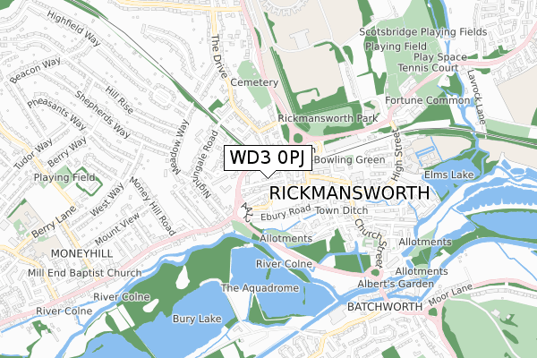 WD3 0PJ map - small scale - OS Open Zoomstack (Ordnance Survey)