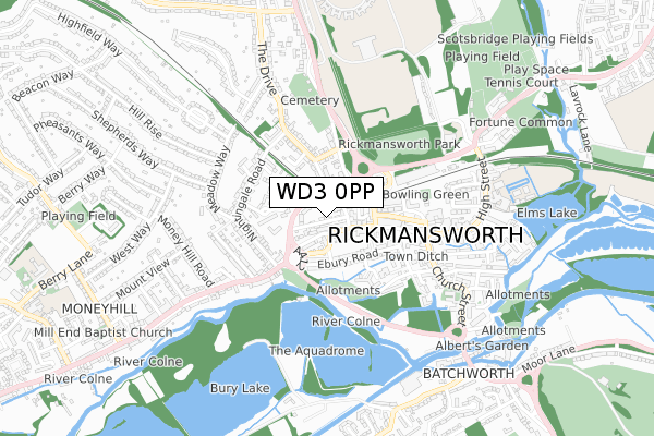 WD3 0PP map - small scale - OS Open Zoomstack (Ordnance Survey)