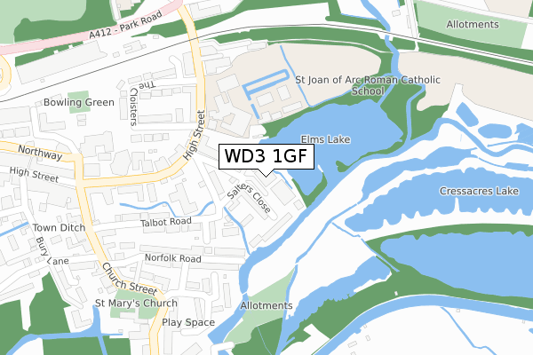 WD3 1GF map - large scale - OS Open Zoomstack (Ordnance Survey)
