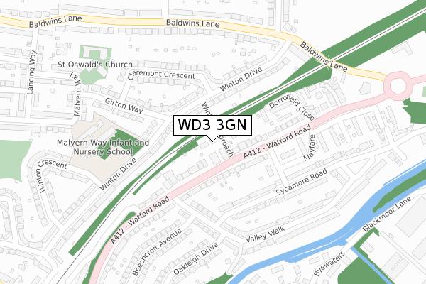 WD3 3GN map - large scale - OS Open Zoomstack (Ordnance Survey)