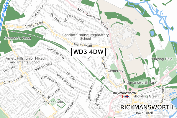 WD3 4DW map - small scale - OS Open Zoomstack (Ordnance Survey)