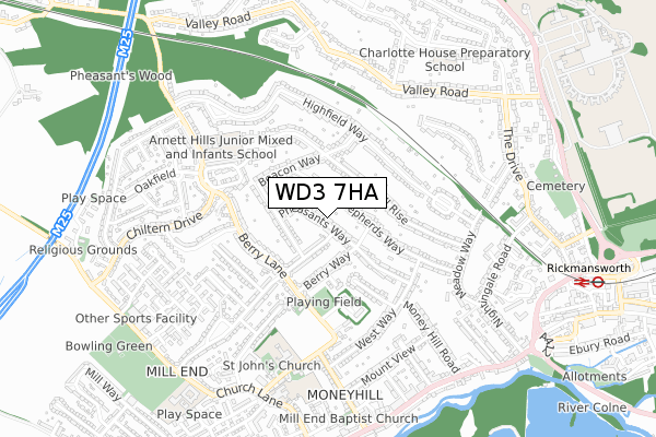 WD3 7HA map - small scale - OS Open Zoomstack (Ordnance Survey)