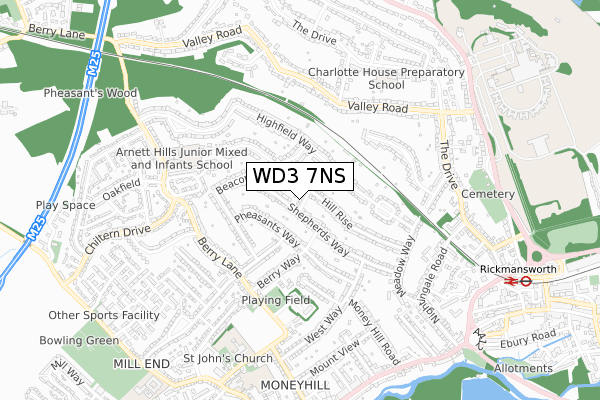 WD3 7NS map - small scale - OS Open Zoomstack (Ordnance Survey)
