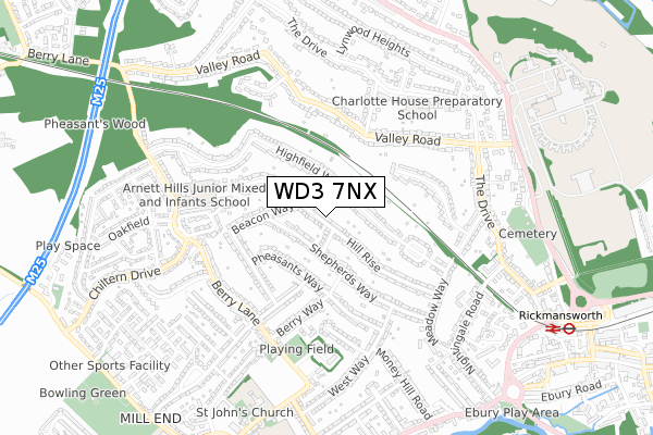 WD3 7NX map - small scale - OS Open Zoomstack (Ordnance Survey)