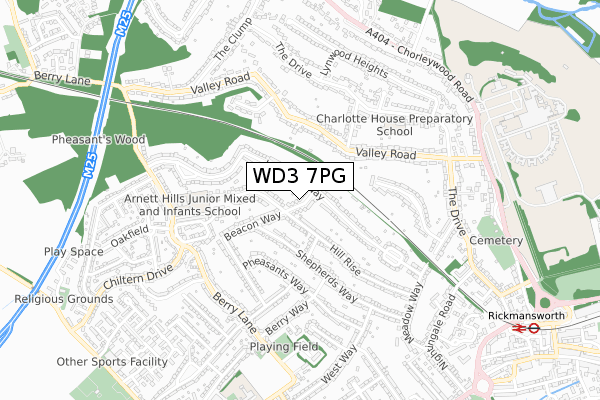 WD3 7PG map - small scale - OS Open Zoomstack (Ordnance Survey)
