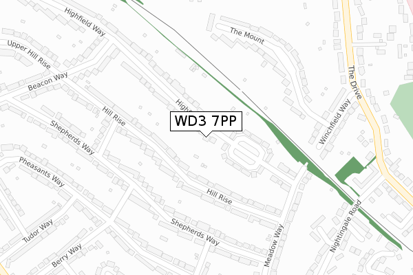 WD3 7PP map - large scale - OS Open Zoomstack (Ordnance Survey)