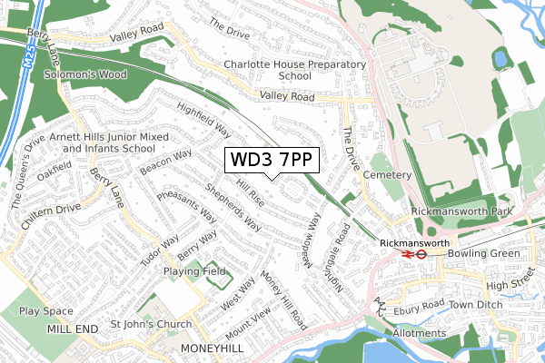 WD3 7PP map - small scale - OS Open Zoomstack (Ordnance Survey)