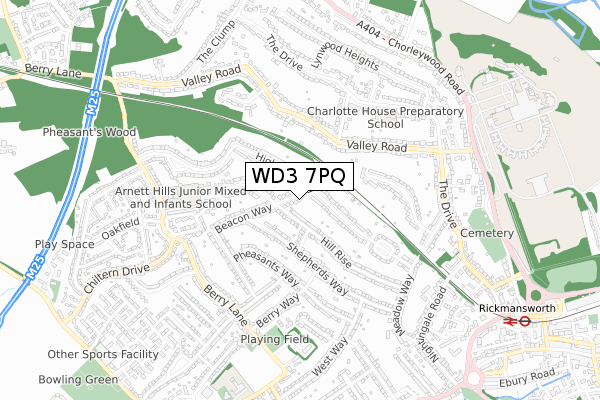 WD3 7PQ map - small scale - OS Open Zoomstack (Ordnance Survey)