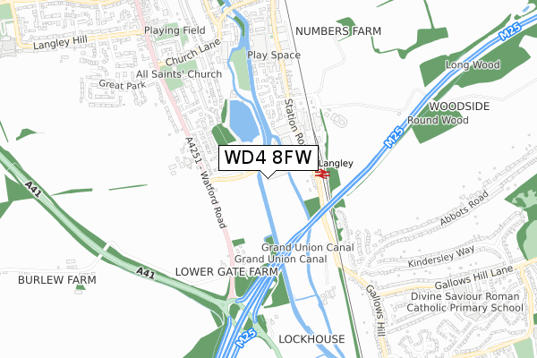 WD4 8FW map - small scale - OS Open Zoomstack (Ordnance Survey)