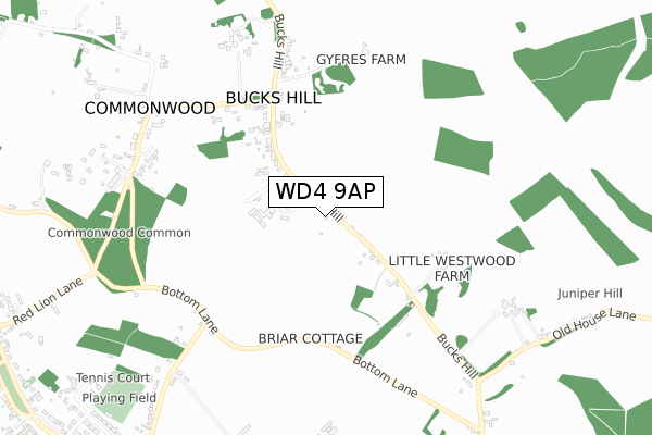 WD4 9AP map - small scale - OS Open Zoomstack (Ordnance Survey)