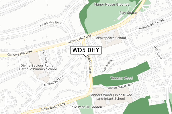 WD5 0HY map - large scale - OS Open Zoomstack (Ordnance Survey)