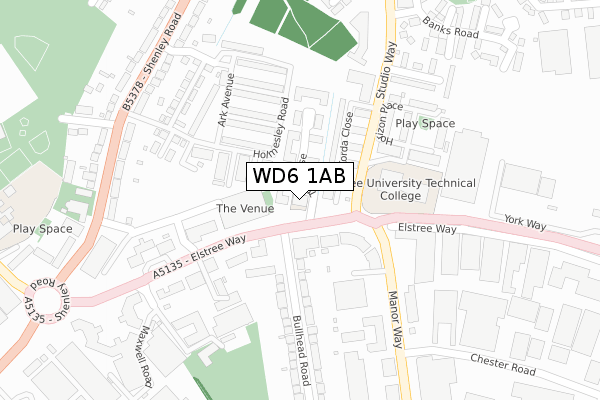 WD6 1AB map - large scale - OS Open Zoomstack (Ordnance Survey)