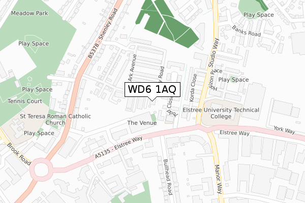 WD6 1AQ map - large scale - OS Open Zoomstack (Ordnance Survey) WD6 1AQ map - large scale - OS Open Zoomstack (Ordnance Survey)