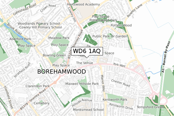 WD6 1AQ map - small scale - OS Open Zoomstack (Ordnance Survey) WD6 1AQ map - small scale - OS Open Zoomstack (Ordnance Survey)